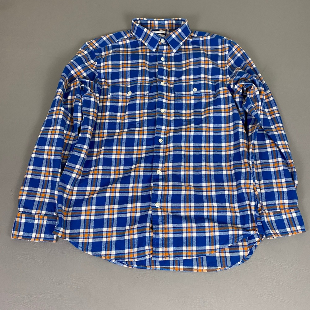 Old Navy Flannel Shirt Mens Size Large Blue Orange Regular Fit Plaid Button Down
